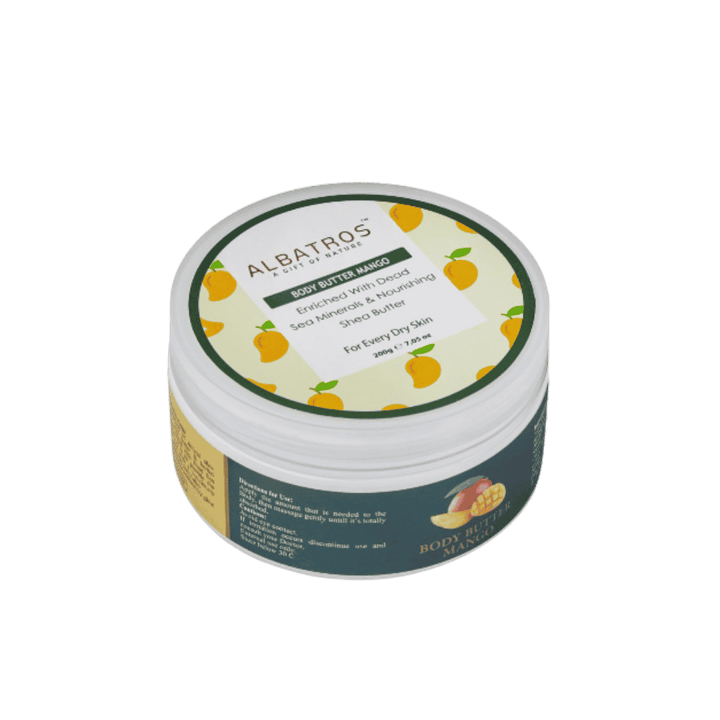 Albatros mango body butter 200g jar, nourishing body cream with shea butter and mineral oil