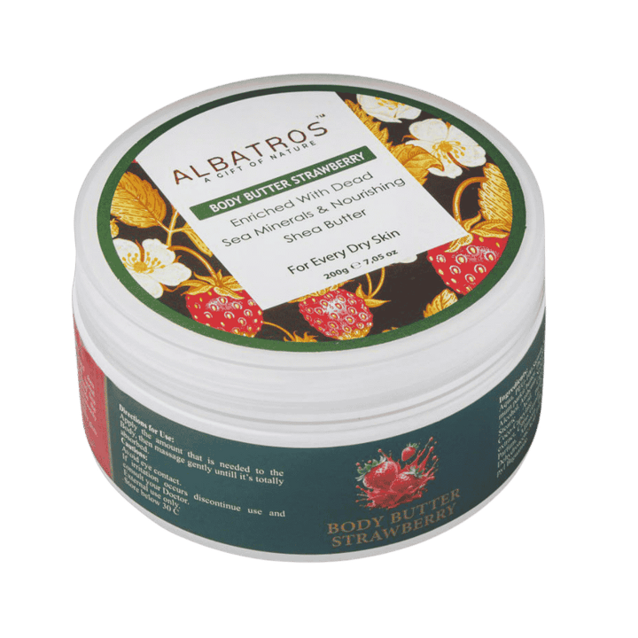 Albatros strawberry body butter 200g round jar green label moisturizing cream skincare packaging