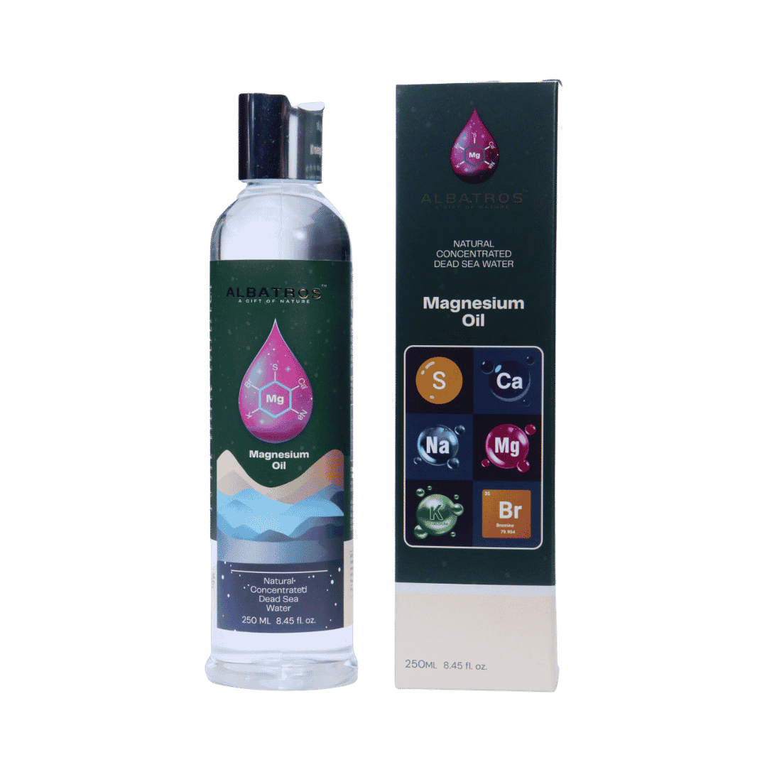 Albatros magnesium oil bottle 250ml dead sea minerals packaging box green label skincare product