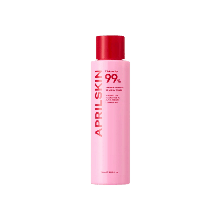 Aprilskin TXA Niacinamide 99 Milky Toner 150ml pink bottle with red cap and printed label