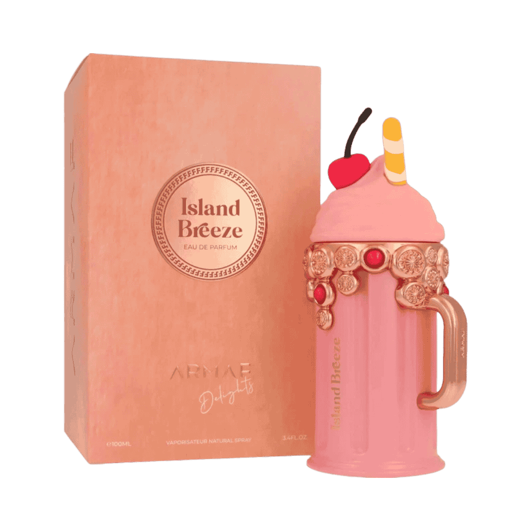 Armaf Island Breeze eau de parfum 100ml bottle pink cup design with decorative lid and matching box