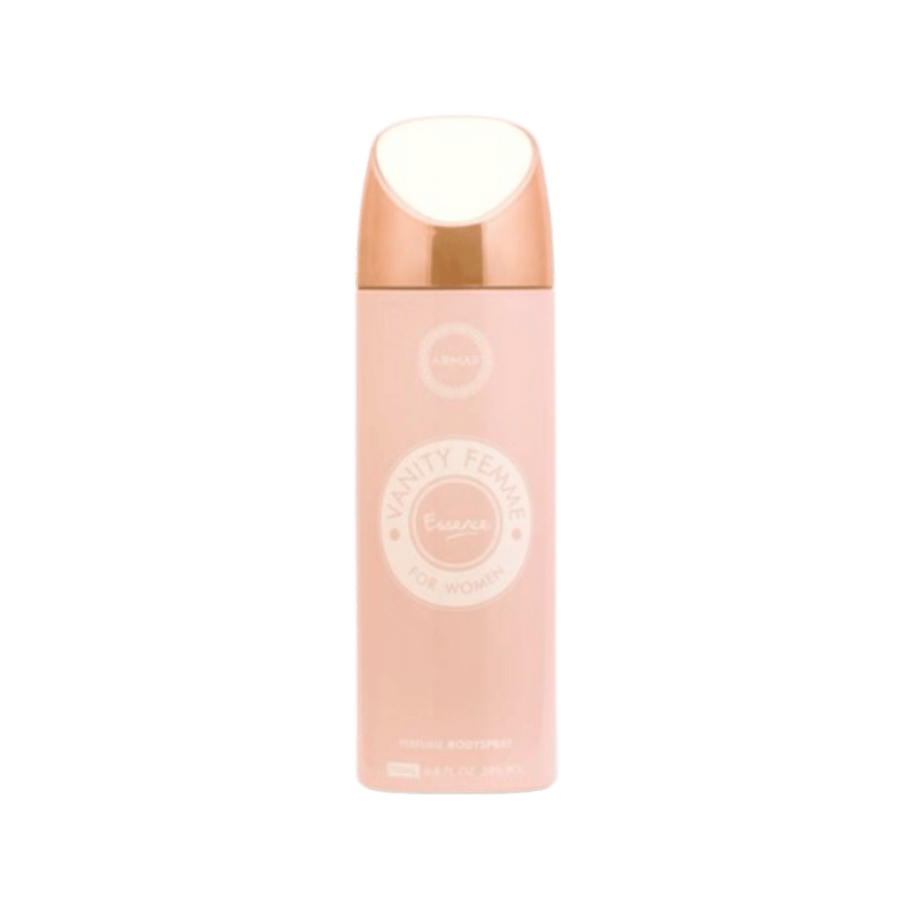 Armaf Vanity Femme Essence perfume body spray can with light pink packaging and gold cap