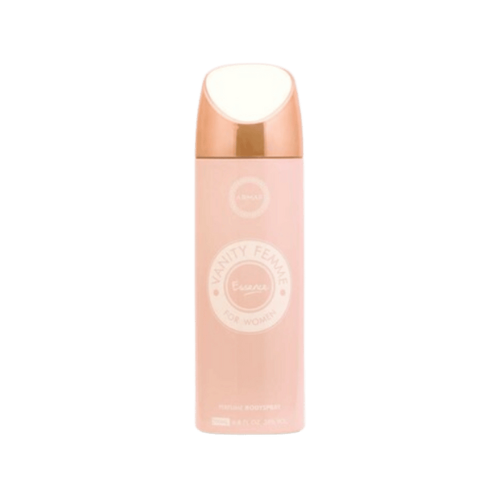 Armaf Vanity Femme Essence perfume body spray can with light pink packaging and gold cap