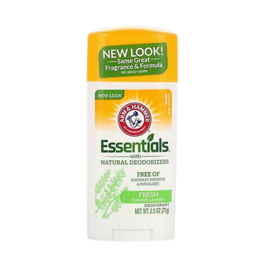 Arm & Hammer Essentials Deodorant, Rosemary Lavender scent, 2.5 oz (71g), with natural deodorizers, free of aluminum, parabens, and phthalates.