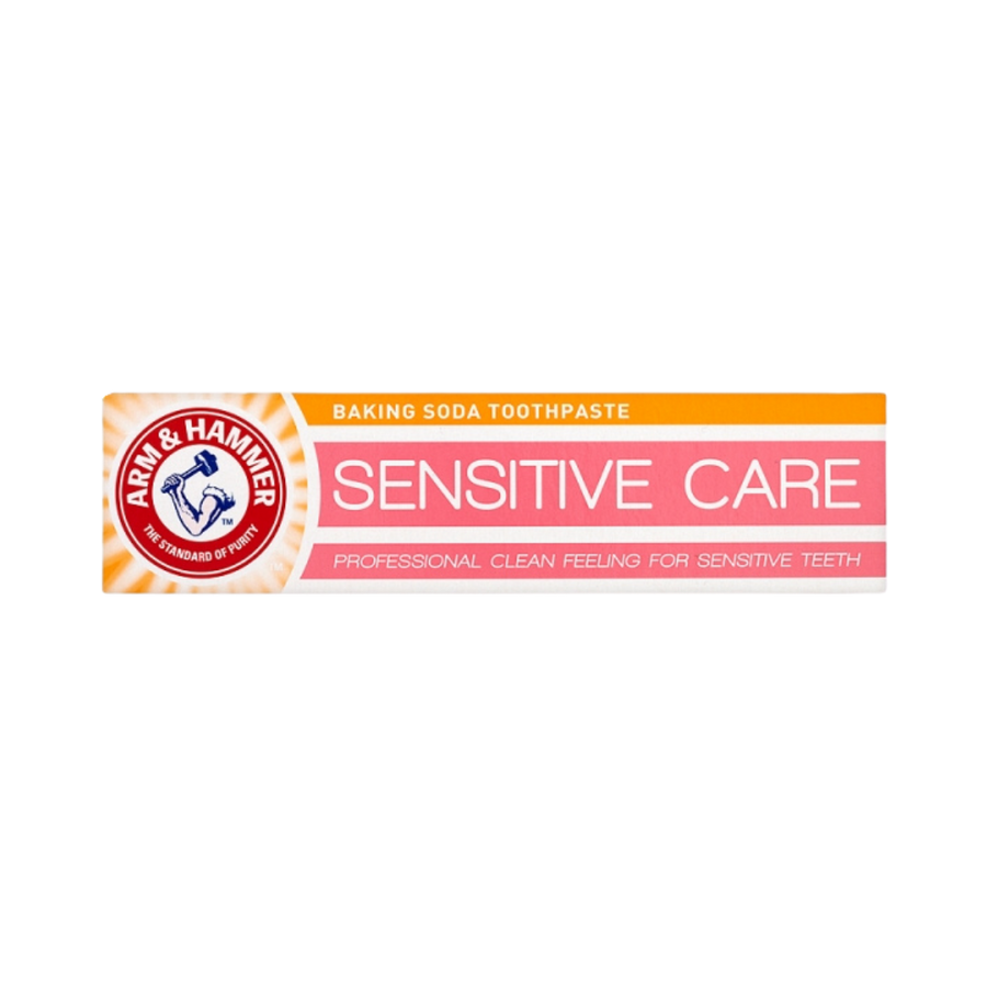Arm & Hammer Sensitive Care Baking Soda Toothpaste, designed for sensitive teeth, 4.3 oz (121g) packaging.