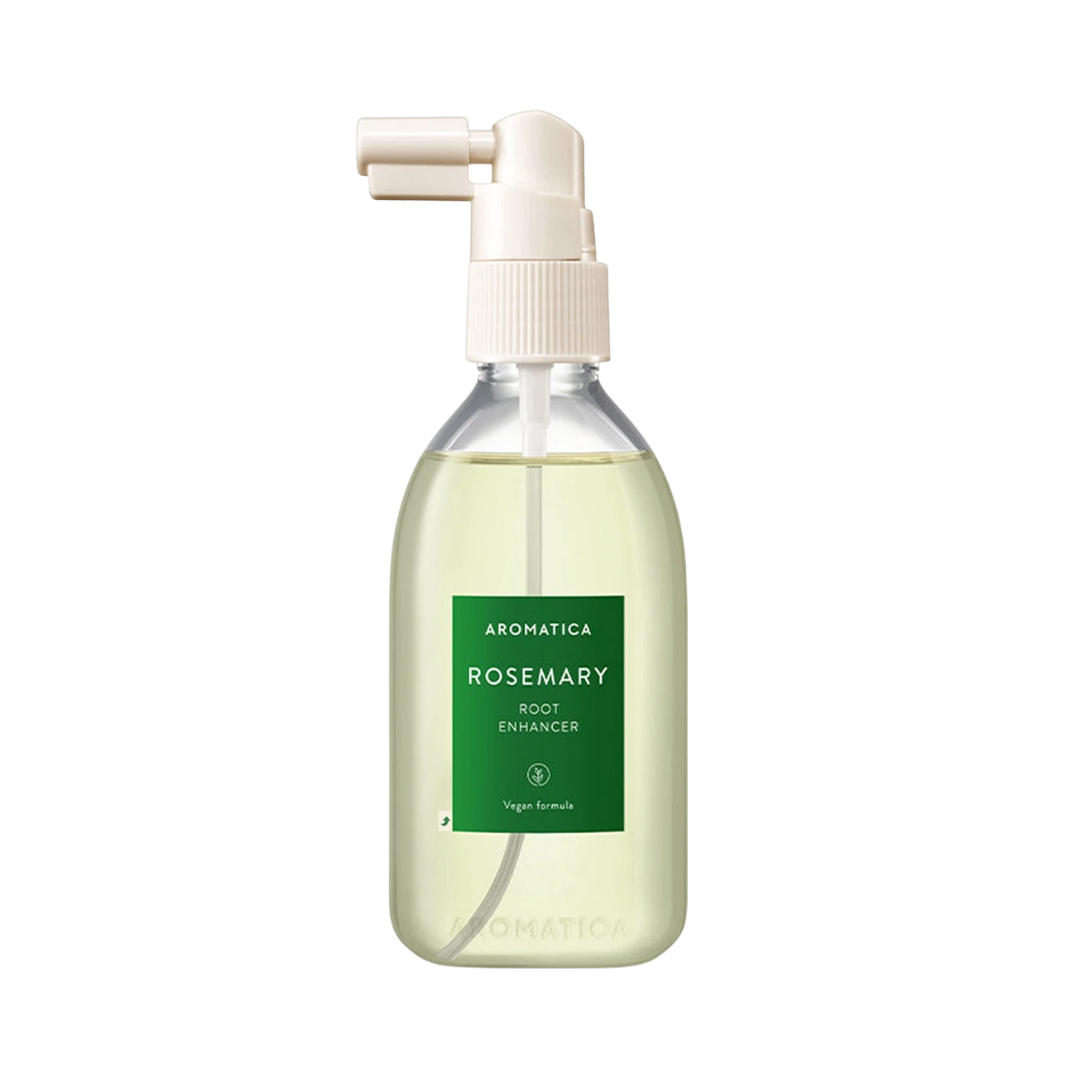 Aromatica Rosemary Root Enhancer, vegan formula, 120ml spray bottle packaging.