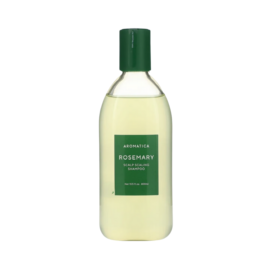 Aromatica Rosemary Scalp Scaling Shampoo, vegan formula, 400ml bottle packaging.