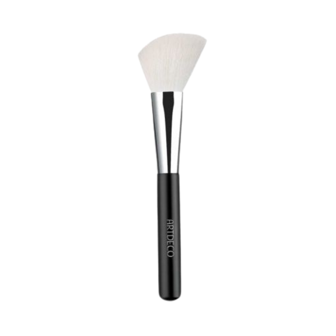 ARTDECO Fan Brush, white bristles, silver ferrule, black handle, for precise application of powders or highlighter.