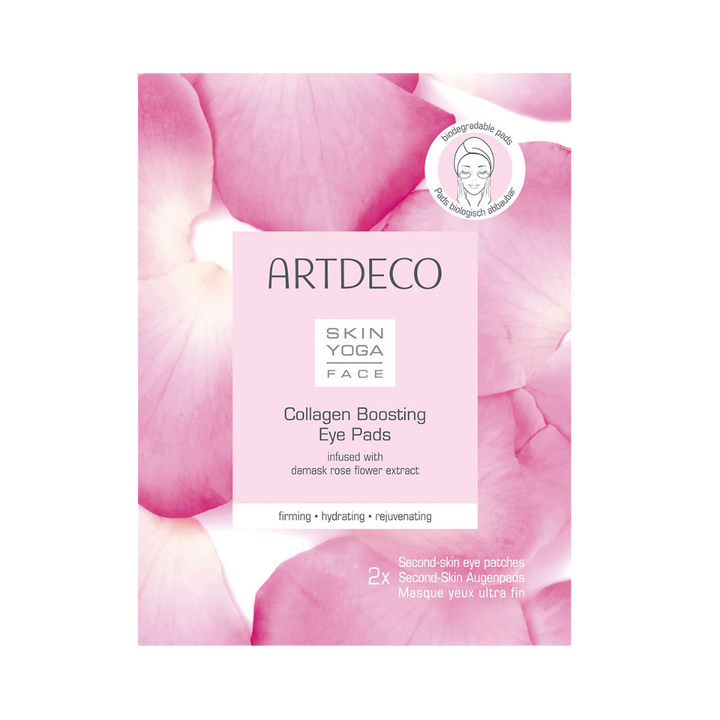 ARTDECO Skin Yoga Face Collagen Boosting Eye Pads, 2 patches per pack, infused with Damask rose flower extract for firming and hydrating.
