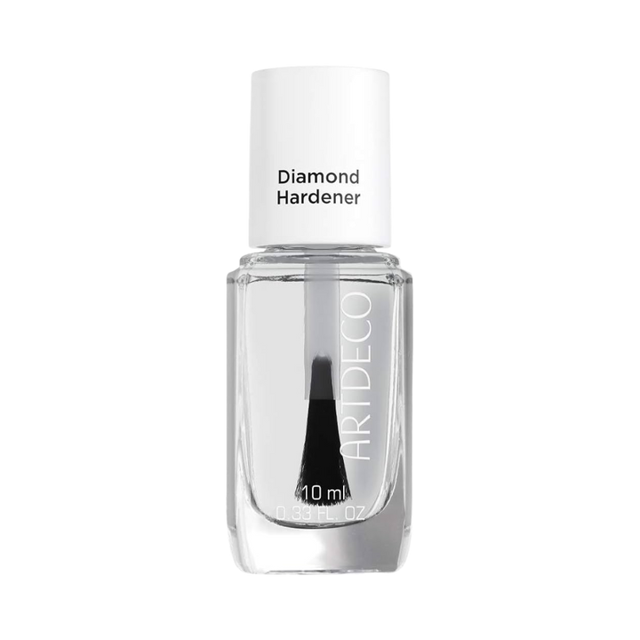 Artdeco Diamond Hardener nail treatment, clear liquid in glass bottle with white cap, 10 ml.