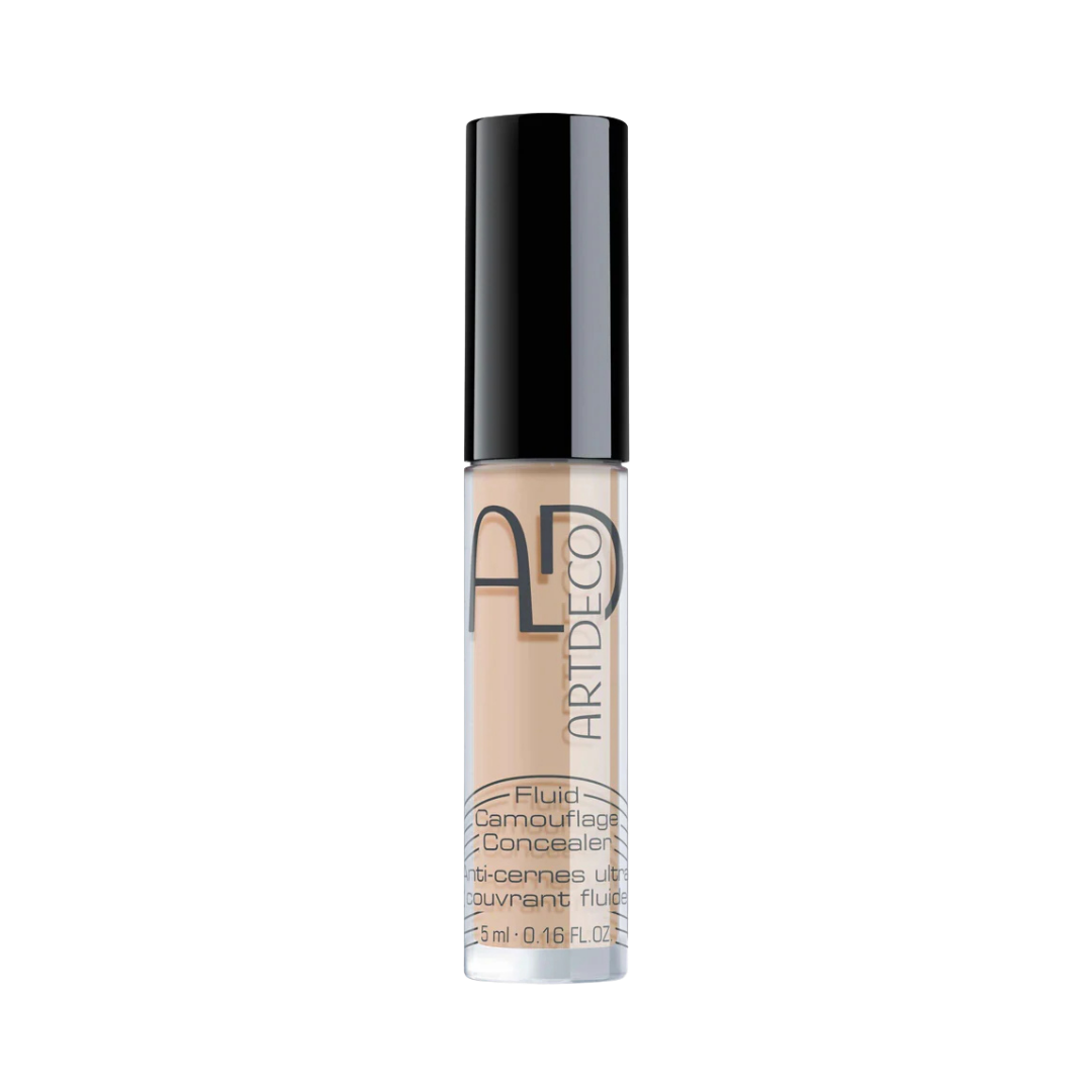 ARTDECO Fluid Camouflage Concealer, 5ml, beige shade, with a black cap and transparent packaging.