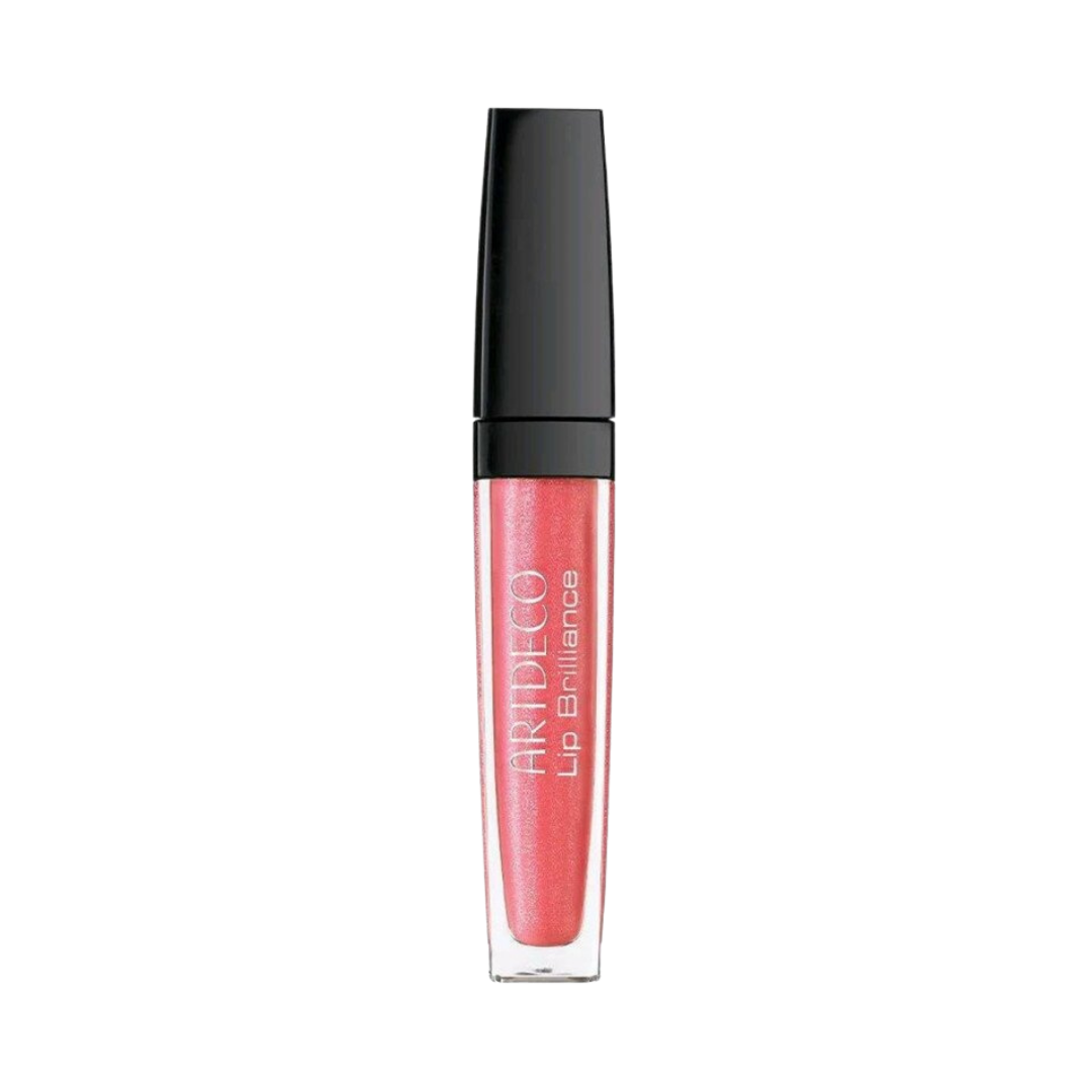 ARTDECO Lip Brilliance gloss in a clear tube, featuring a light pink color with shimmer.