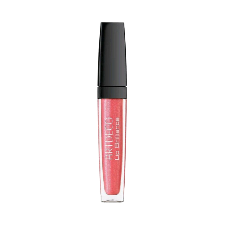 ARTDECO Lip Brilliance gloss in a clear tube, featuring a light pink color with shimmer.