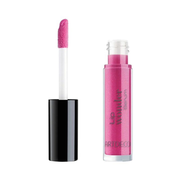 ARTDECO Lip Wonder Serum, pink shade, with applicator wand and transparent packaging.