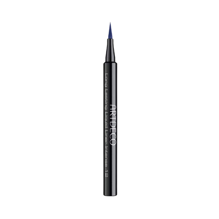 ARTDECO Long Lasting Liquid Liner, intense blue color, with a fine tip applicator, black packaging.