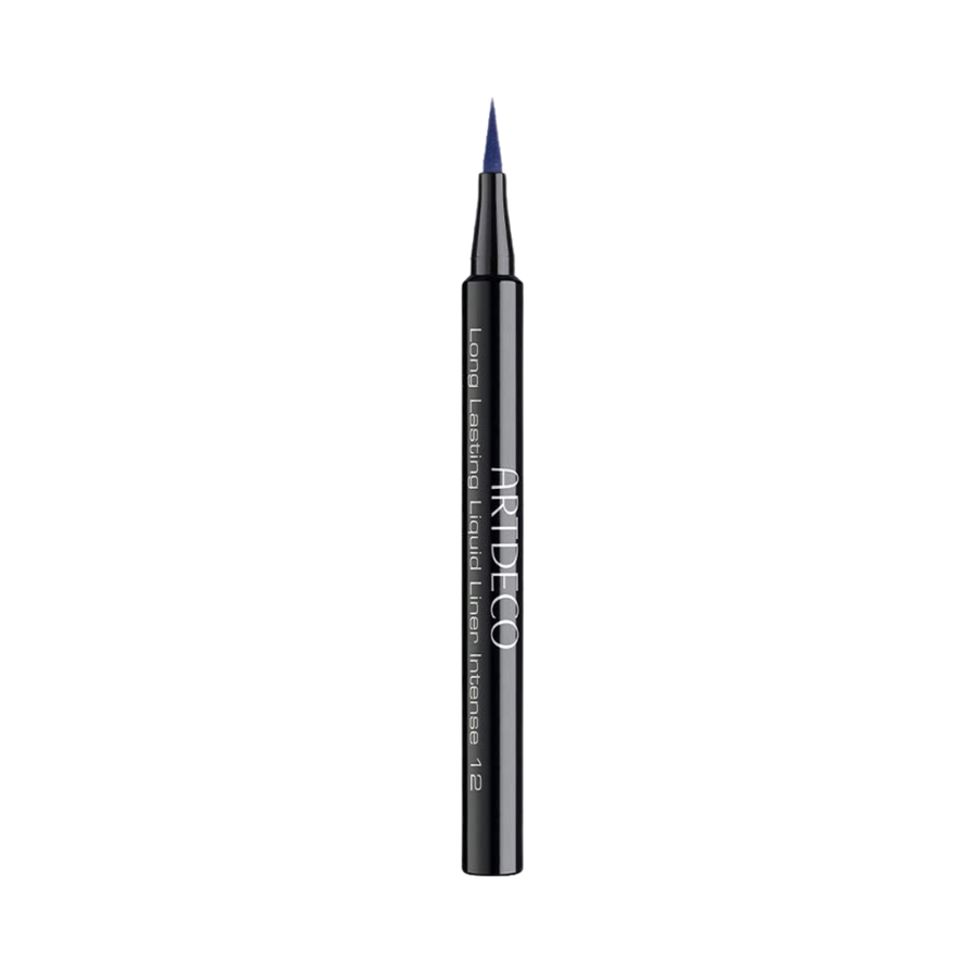 ARTDECO Long Lasting Liquid Liner, intense blue color, with a fine tip applicator, black packaging.