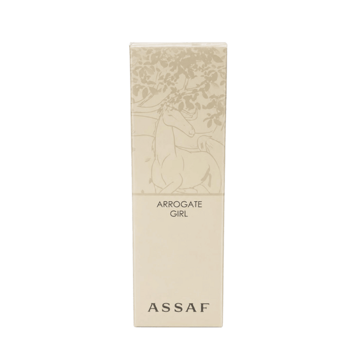 ASSAF Arrogate Girl perfume box 200ml with beige packaging and horse illustration.