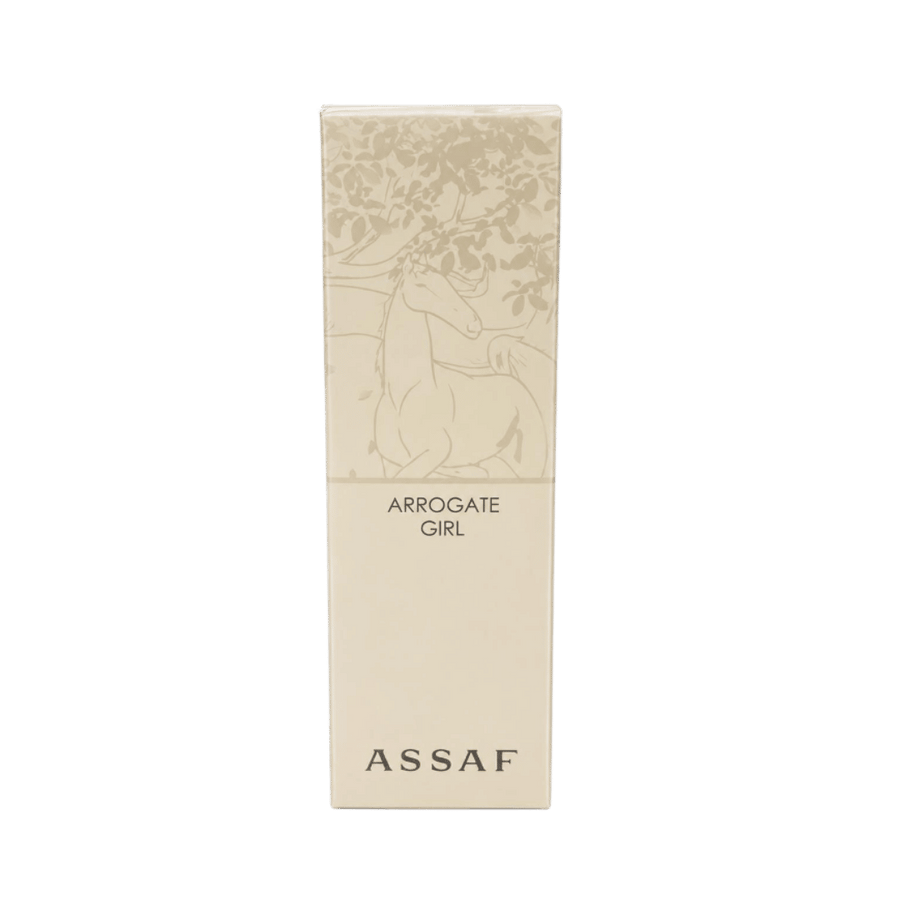 ASSAF Arrogate Girl perfume box 200ml with beige packaging and horse illustration.