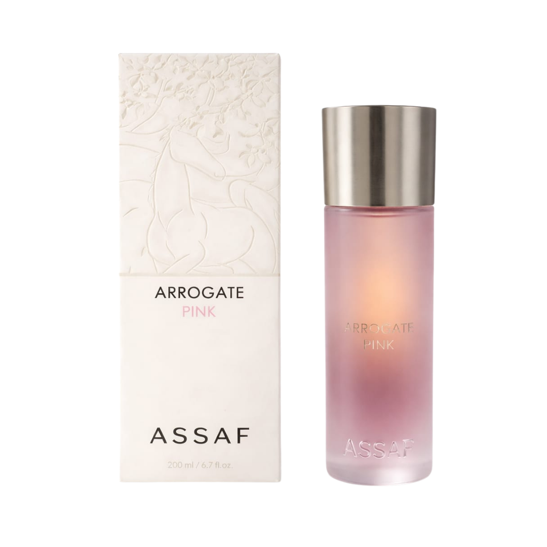 ASSAF Arrogate Pink fragrance, 200 ml, frosted pink bottle with metallic cap and matching box