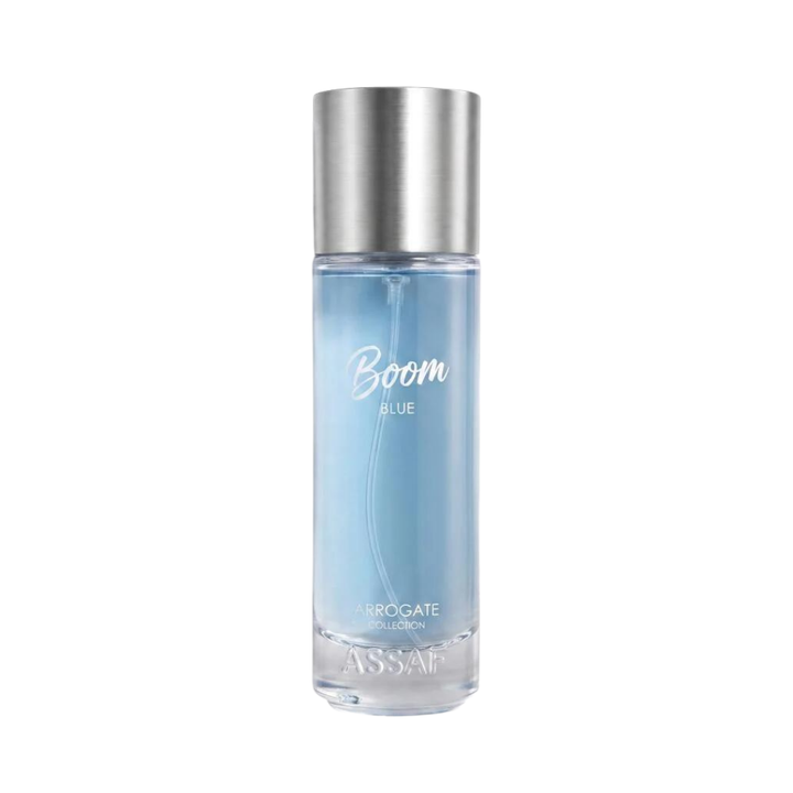 ASSAF Boom Blue perfume bottle 200ml blue transparent glass with silver cap packaging