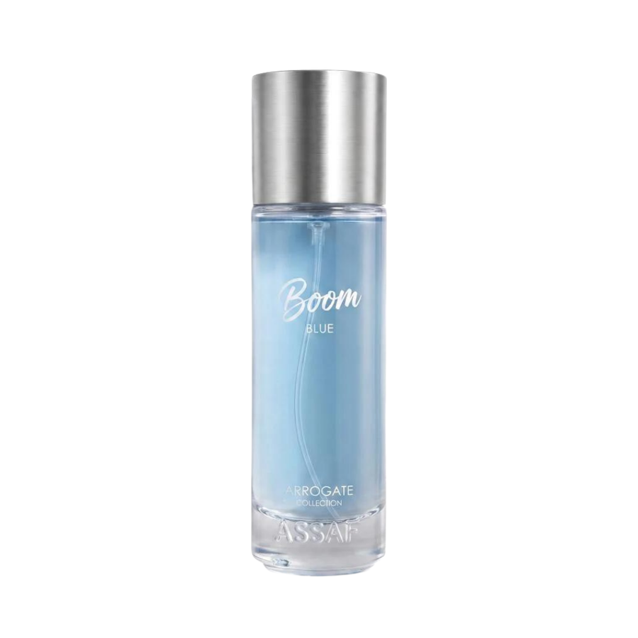 ASSAF Boom Blue perfume bottle 200ml blue transparent glass with silver cap packaging