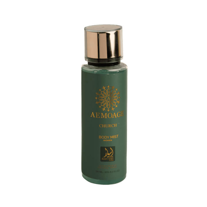 Aemoage Church body mist women 250ml green bottle gold cap vaporisateur natural spray