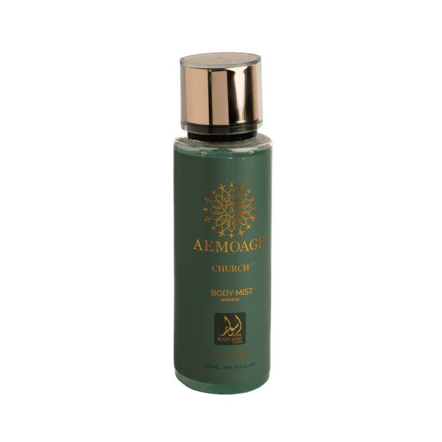 Aemoage Church body mist women 250ml green bottle gold cap vaporisateur natural spray