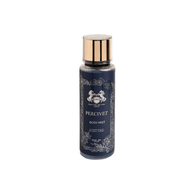 Parfums de Ann Percivet body mist 250ml dark blue bottle with gold cap and ornate label