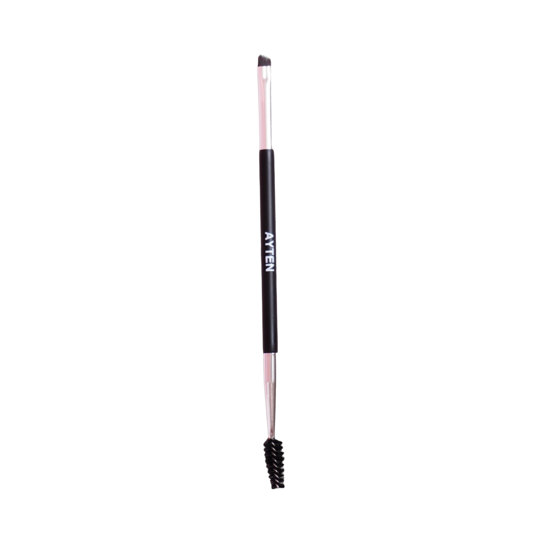 AYTEN dual-ended eyebrow brush with angled makeup brush tip and black spoolie comb handle