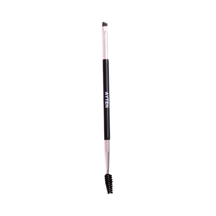 AYTEN dual-ended eyebrow brush with angled makeup brush tip and black spoolie comb handle