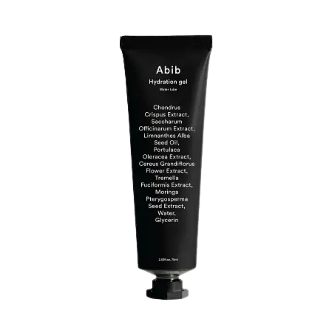 Abib Hydration Gel moisturizer, 30 ml, black squeeze tube with white text and flip cap