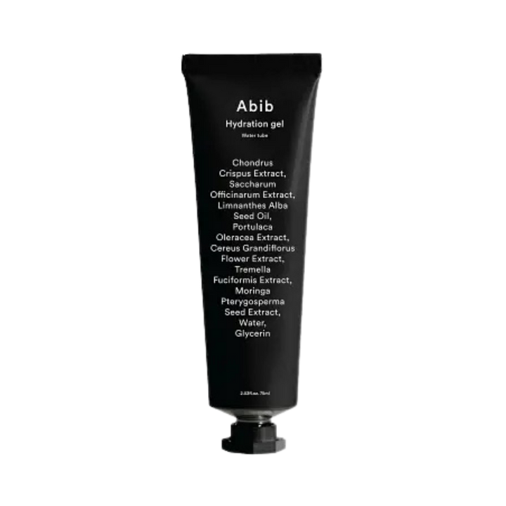 Abib Hydration Gel moisturizer, 30 ml, black squeeze tube with white text and flip cap