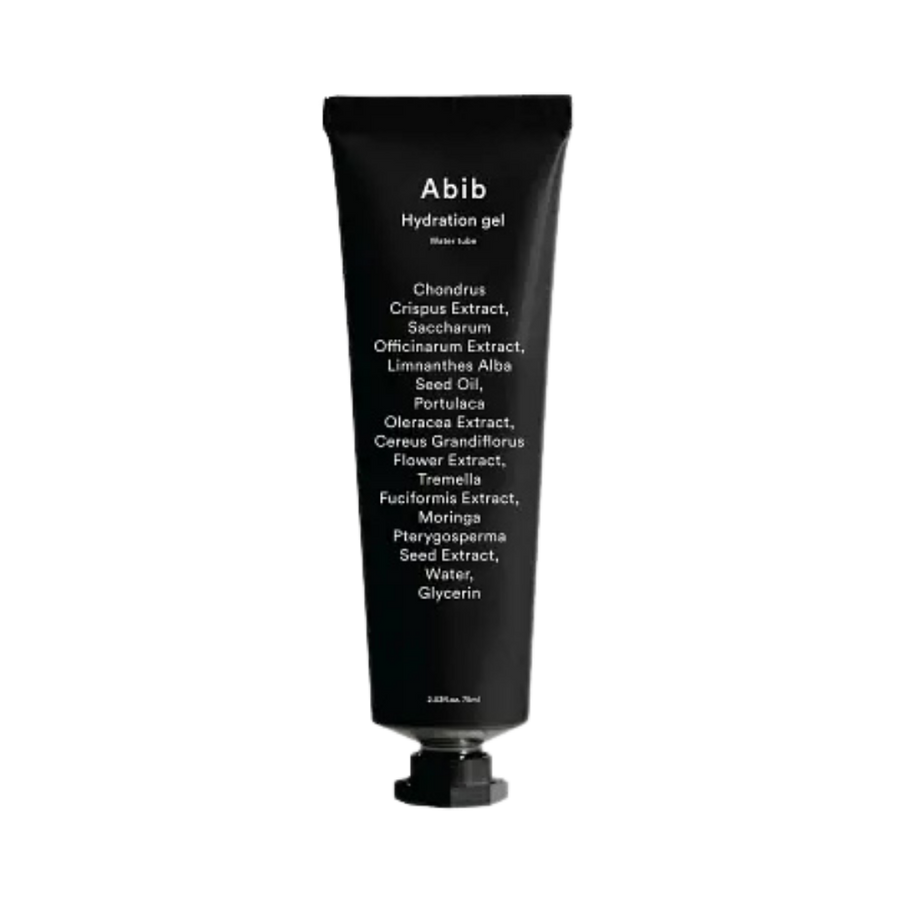 Abib Hydration Gel moisturizer, 30 ml, black squeeze tube with white text and flip cap