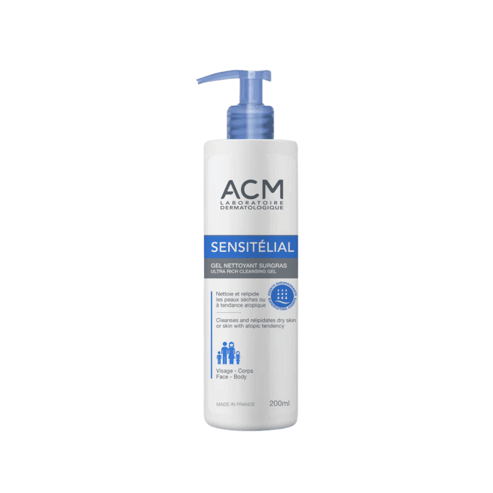 ACM Sensitelial ultra rich cleansing gel 200ml pump bottle white with blue label