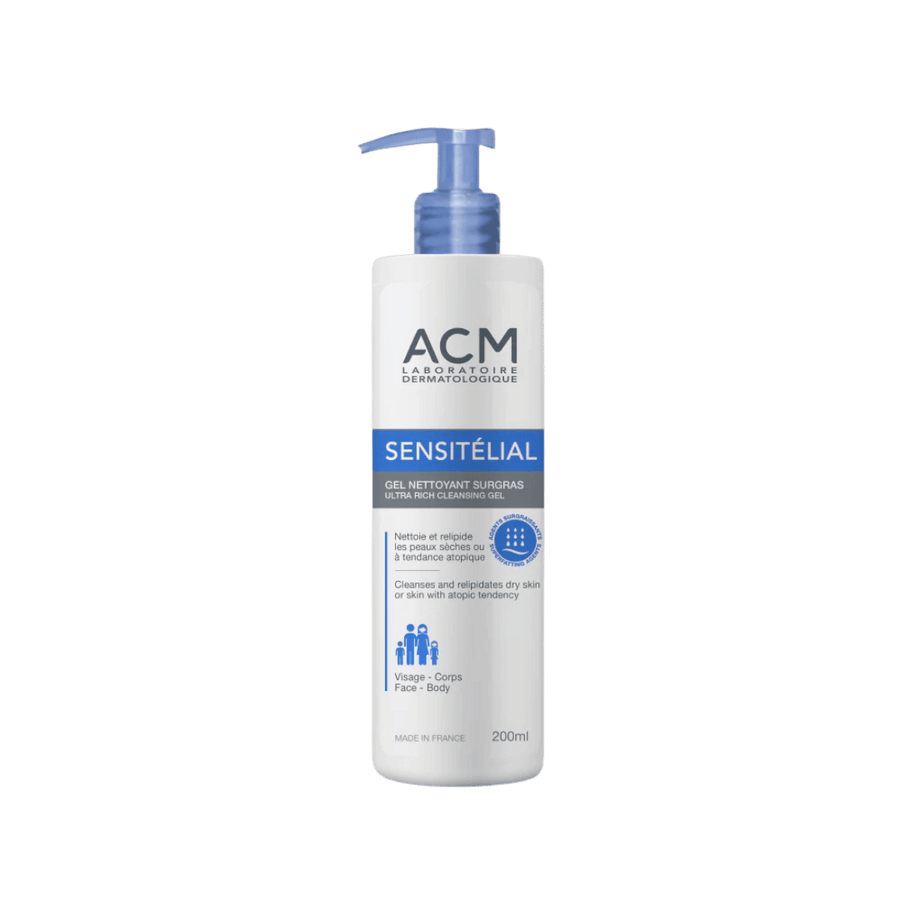 ACM Sensitelial ultra rich cleansing gel 200ml pump bottle white with blue label