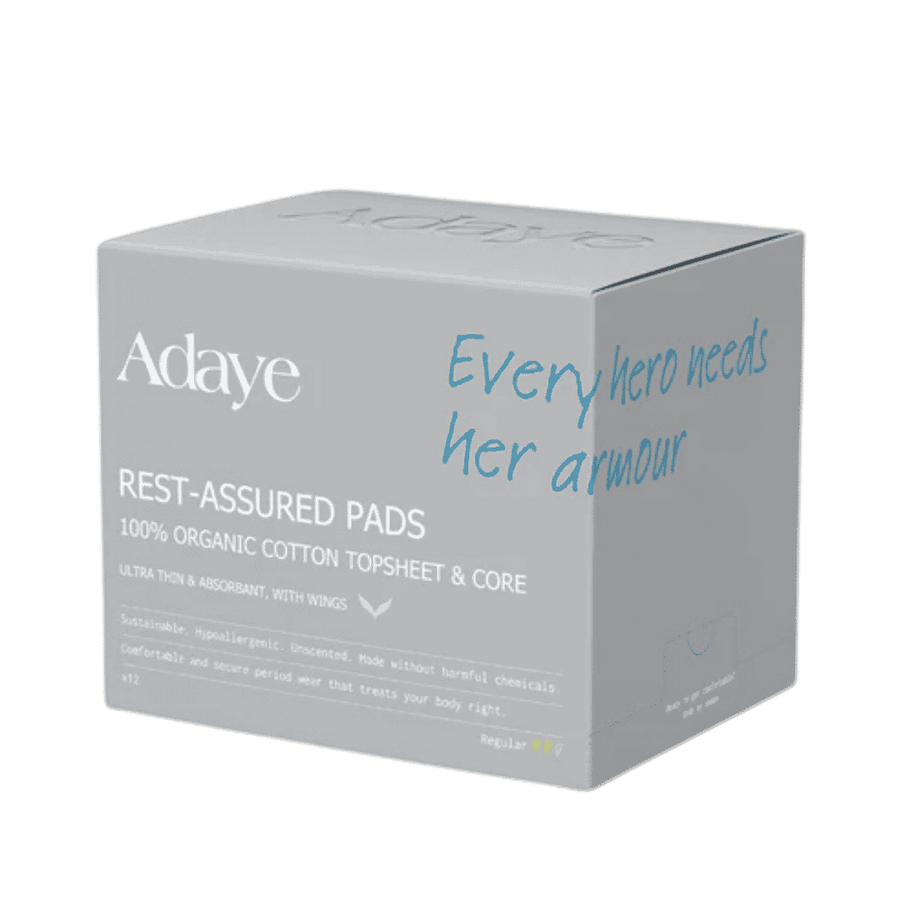 Adaye Rest-Assured Pads Regular organic cotton sanitary pads 12 pieces gray box with wings packaging