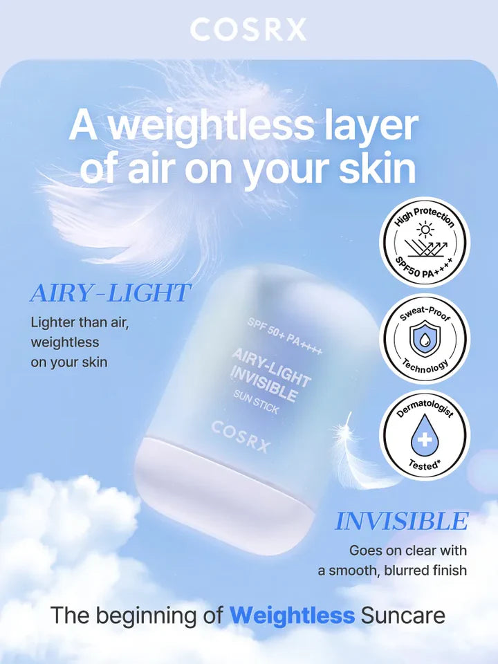 COSRX Airy-Light Invisible Sun Stick - 19g | كوزركس واقي شمسي ستيك خفيف على الوجه - 19 غ