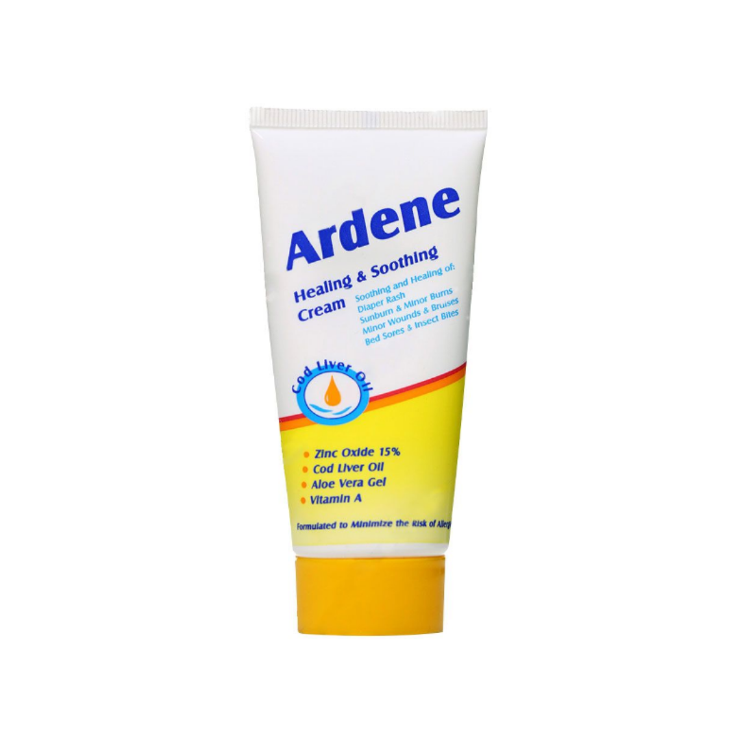 Ardene Healing & Soothing Cream tube with yellow cap, zinc oxide 15%, cod liver oil formula.