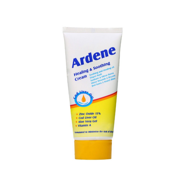 Ardene Healing & Soothing Cream tube with yellow cap, zinc oxide 15%, cod liver oil formula.