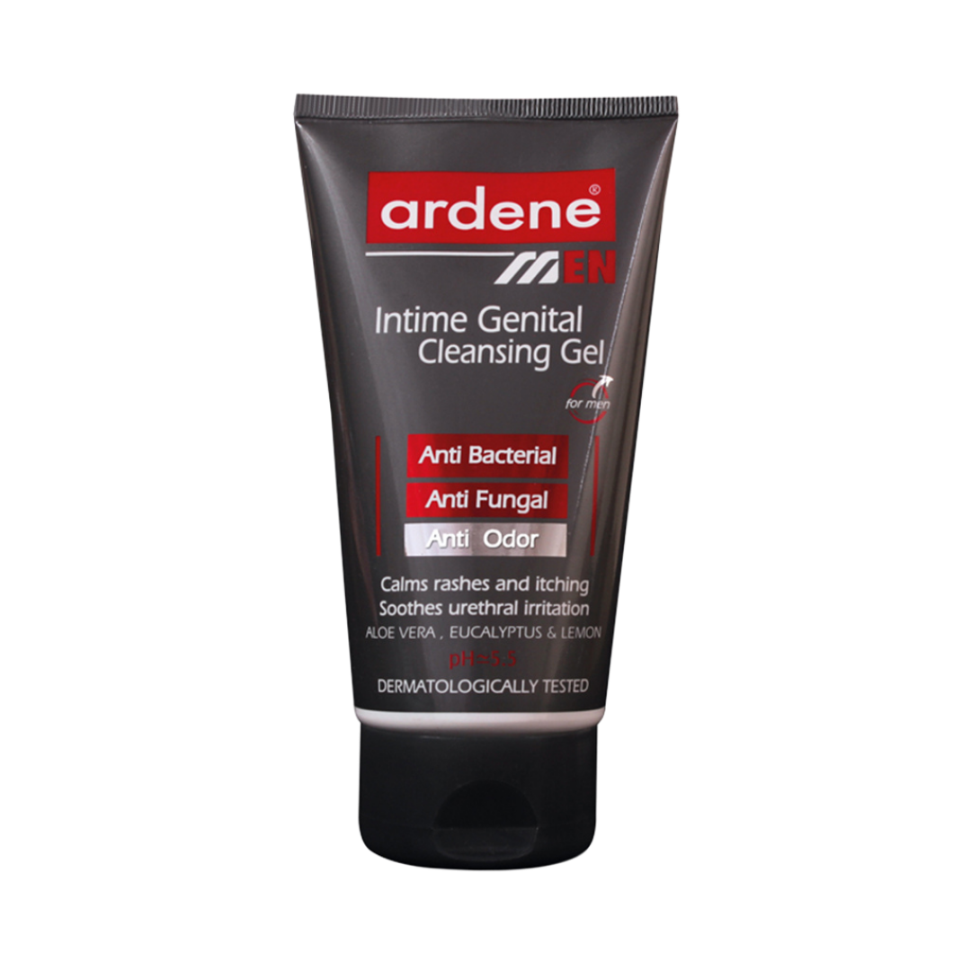 Ardene Intime Genital Cleansing Gel, 150g, in a clear bottle with green and white packaging.
