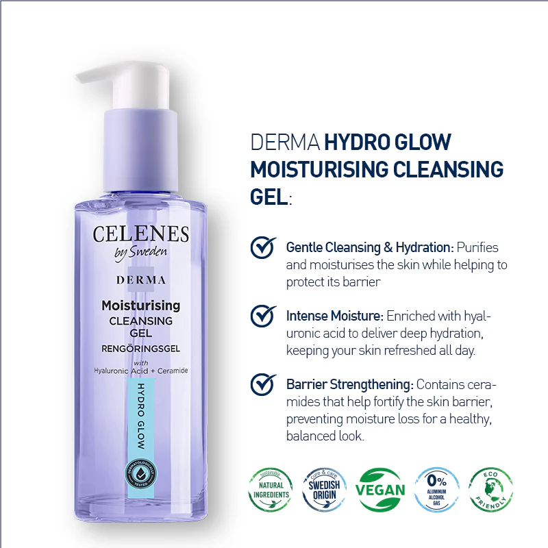 Celenes by Sweden Derma Moisturizing Cleansing Gel Hydro Glow - 250ml |  سيلينس جل غسول مرطب للبشرة - 250 مل