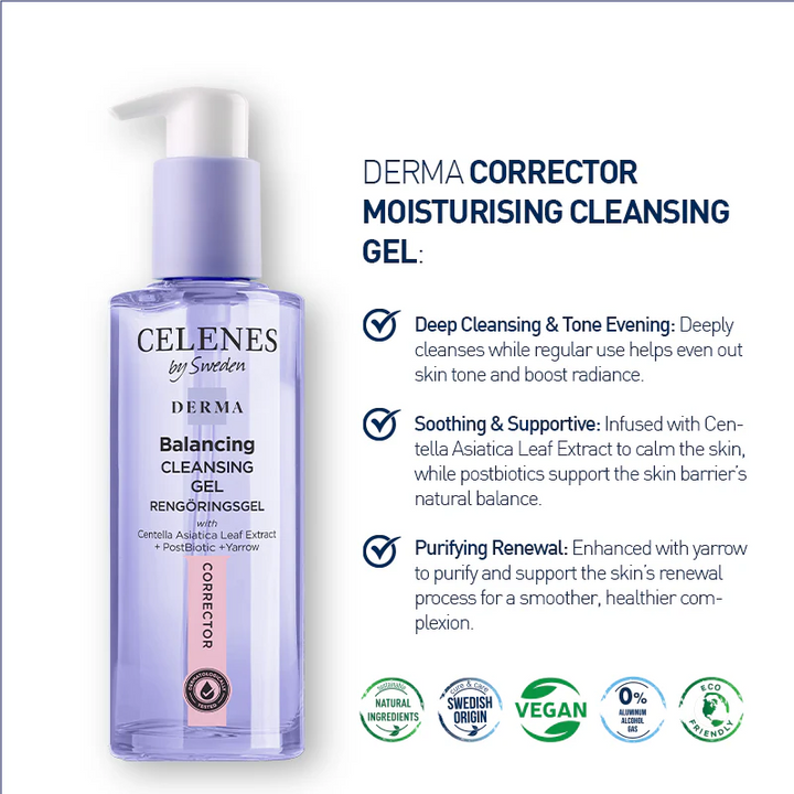 Celenes By Sweden Derma Cleansing Gel Corrector - 250ml | سيلينس جل تنظيف متوازن - 250مل