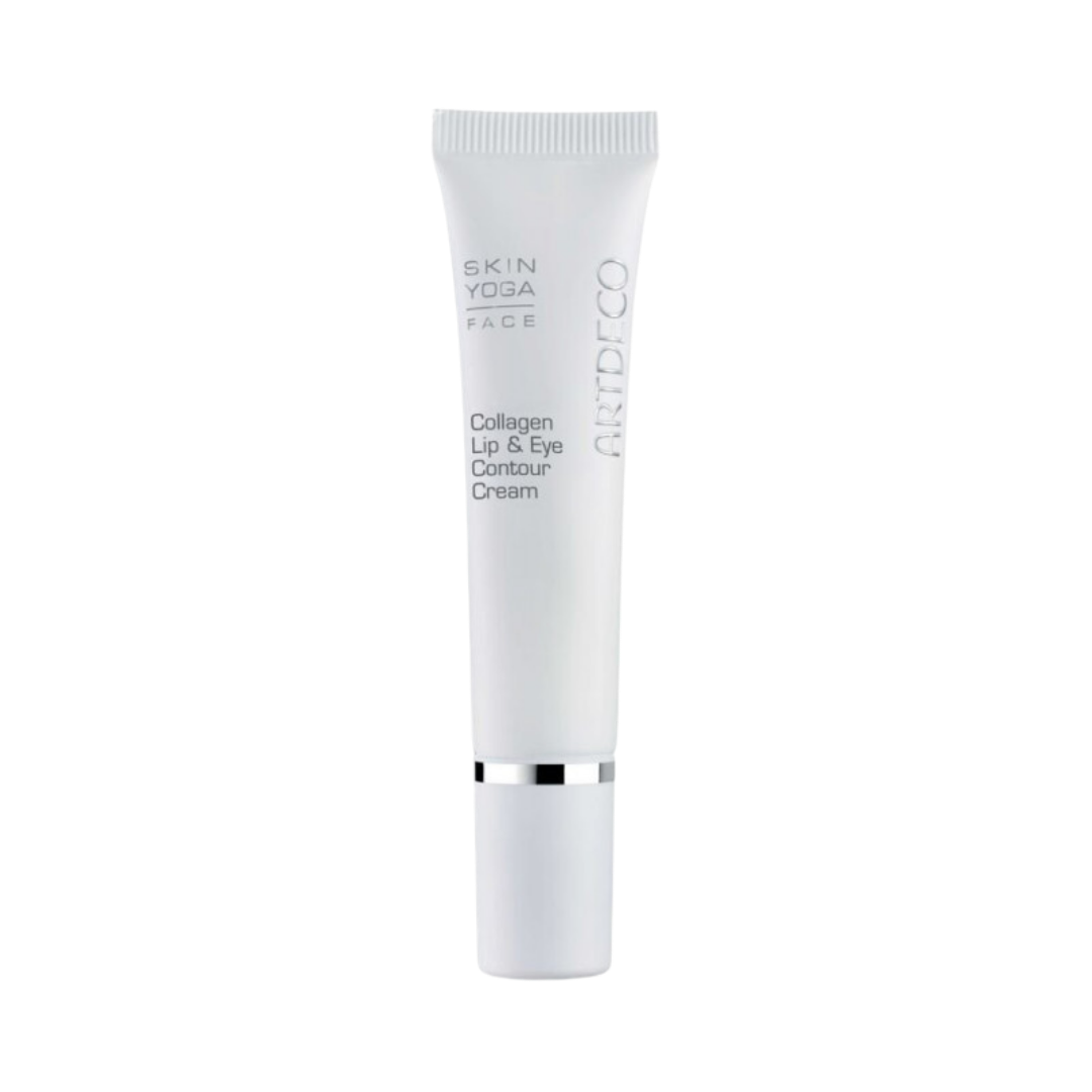 ARTDECO Skin Yoga Face Collagen Lip & Eye Contour Cream in a white tube with silver accents.
