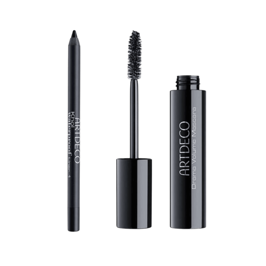 Artdeco drama volume mascara black tube with brush and black kohl eyeliner pencil set
