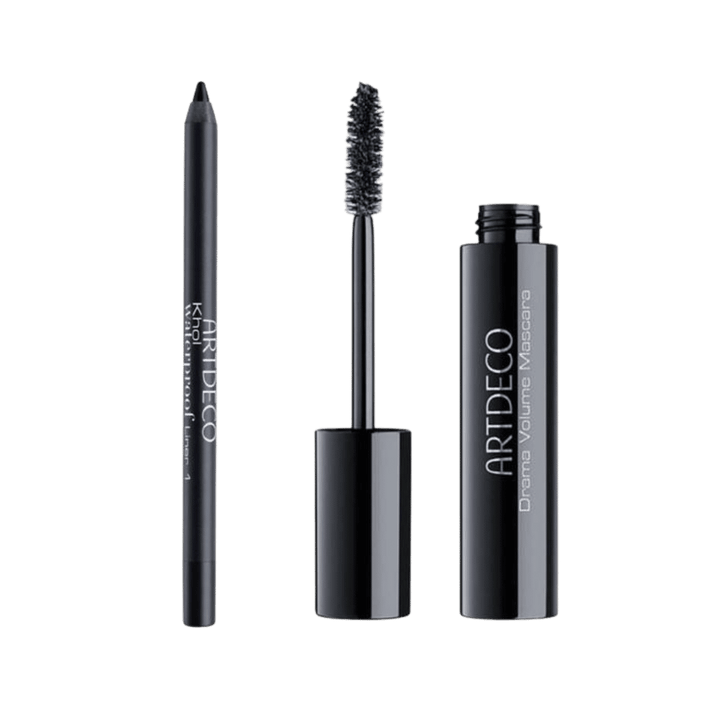 Artdeco drama volume mascara black tube with brush and black kohl eyeliner pencil set