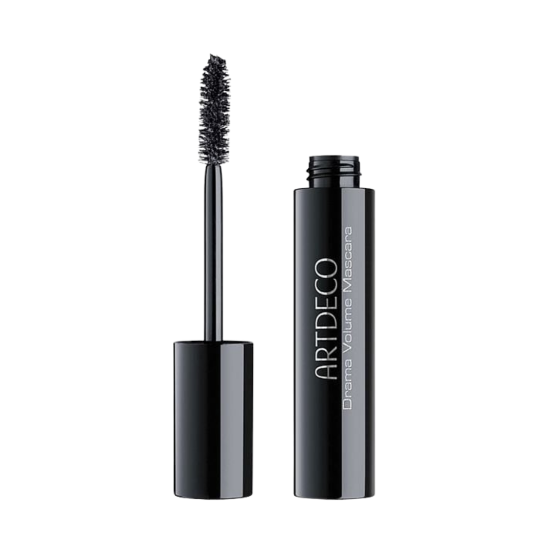 Artdeco Drama Volume Mascara black tube with silver text and curved bristle brush applicator