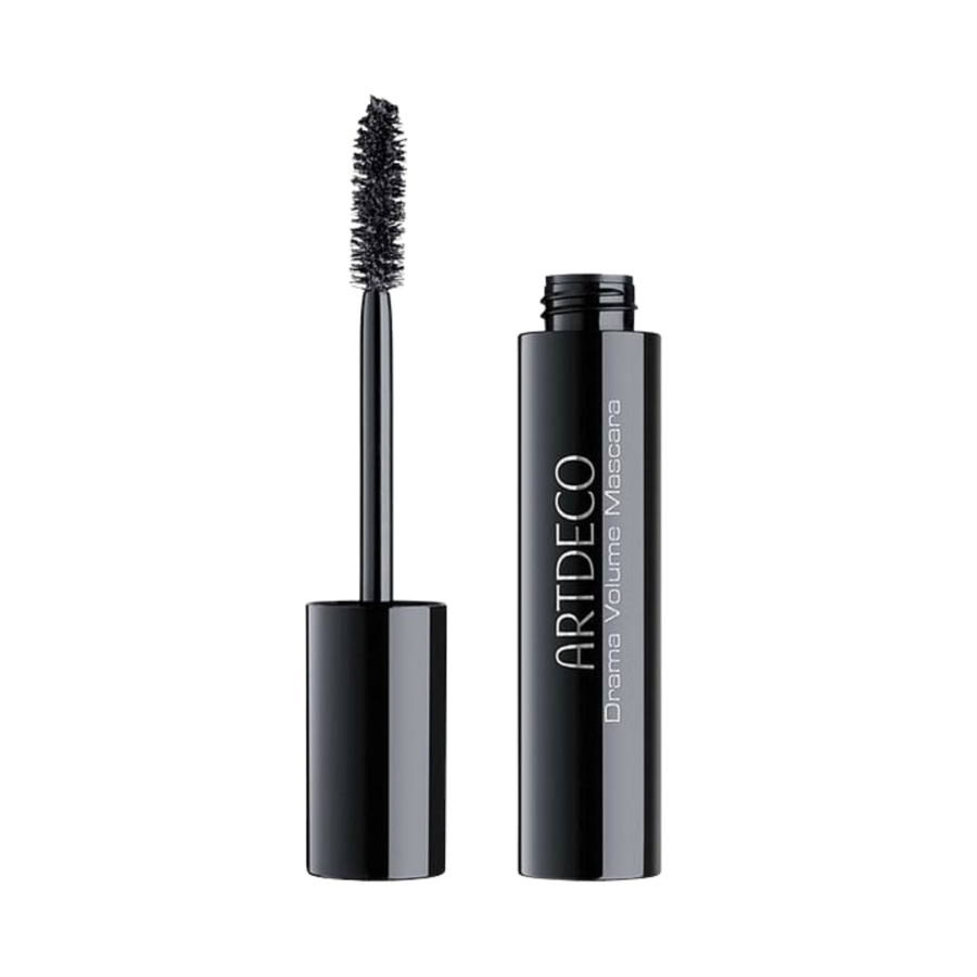 Artdeco Drama Volume Mascara black tube with silver text and curved bristle brush applicator