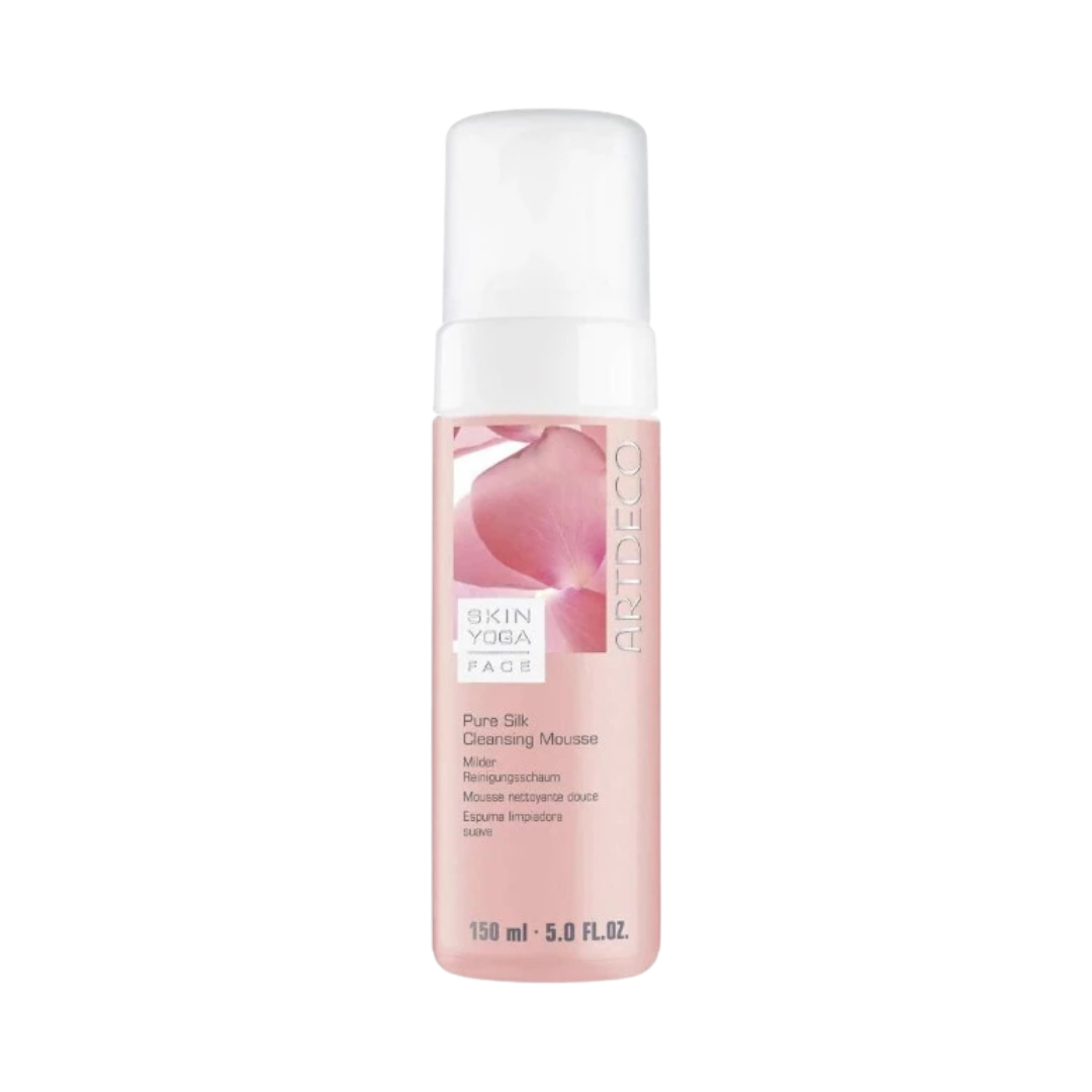 ARTDECO Pure Silk Cleansing Mousse in a pink 150 ml bottle with a white pump cap and floral label.