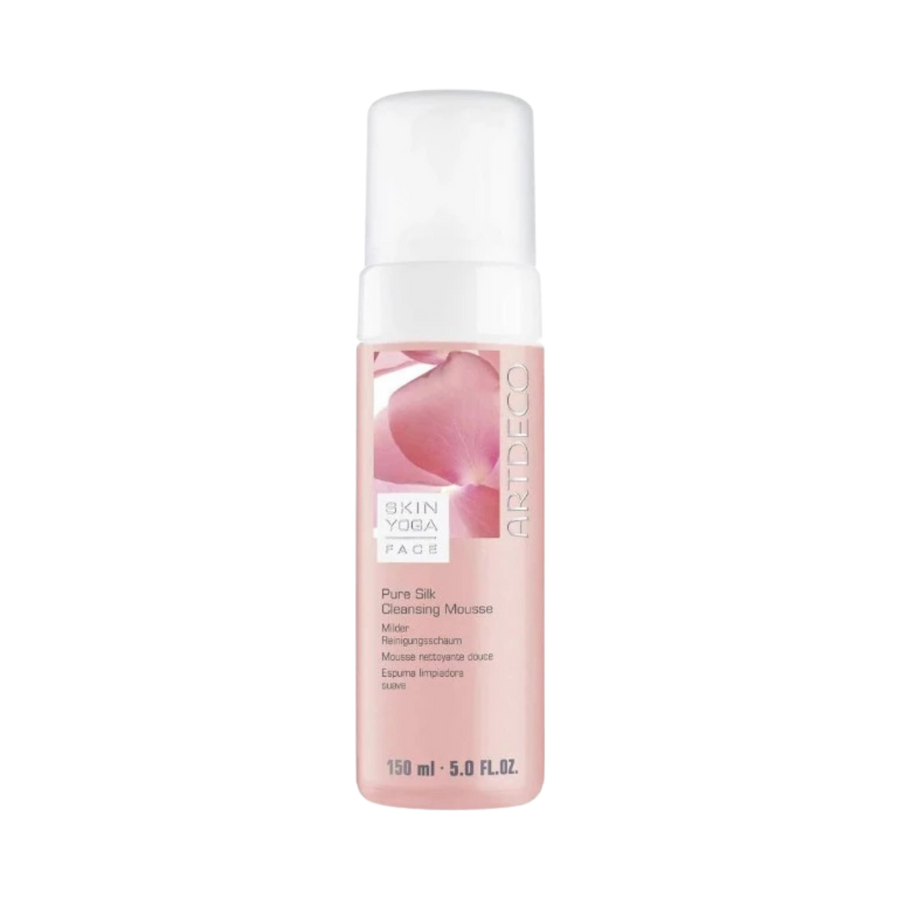 ARTDECO Pure Silk Cleansing Mousse in a pink 150 ml bottle with a white pump cap and floral label.