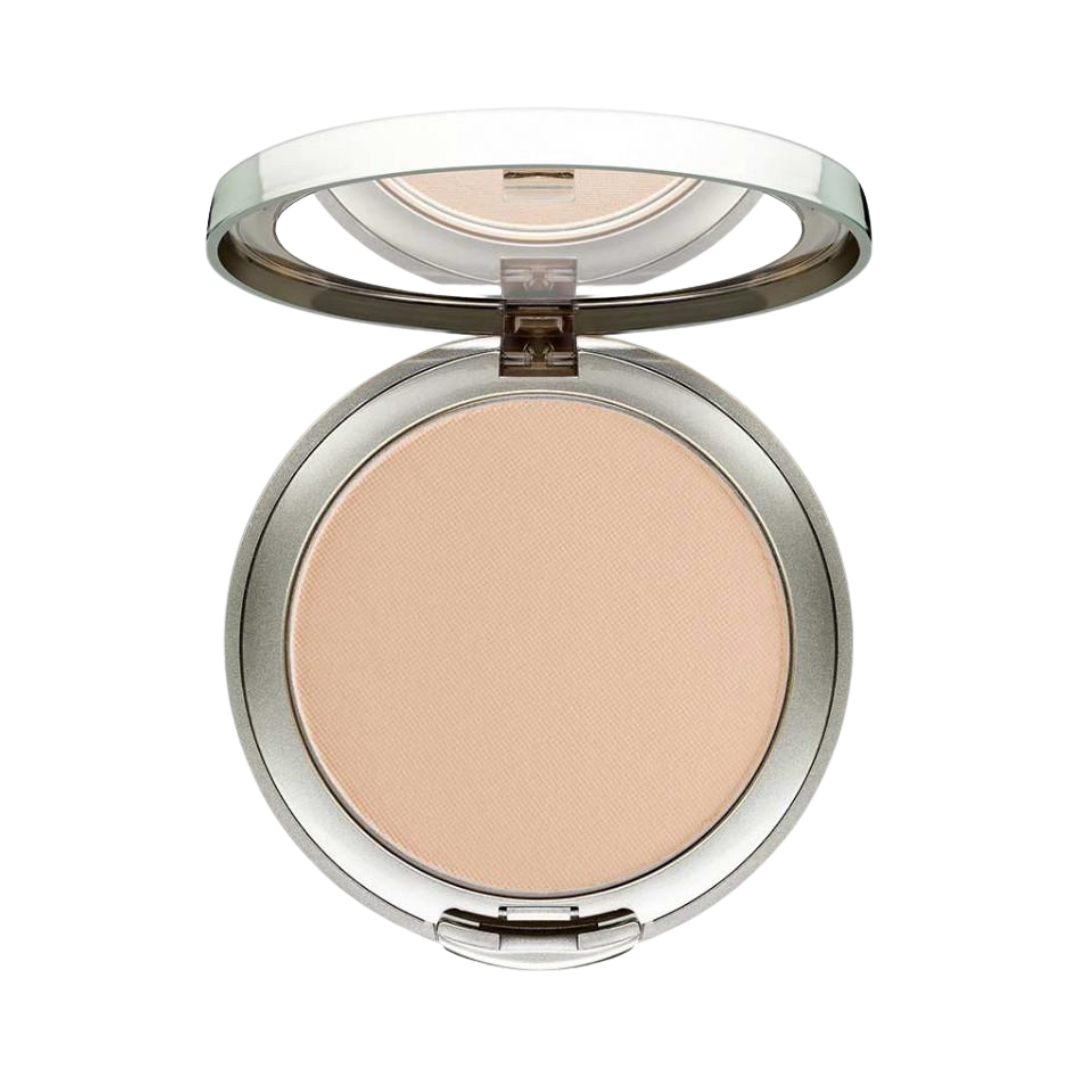 ARTDECO pressed powder with a smooth, neutral beige shade in a compact with a mirror.